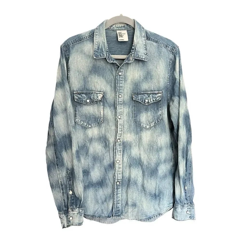 Denim Shirt with Pearl Snaps - Sz M - Long Sleeve - H & M Western-Style